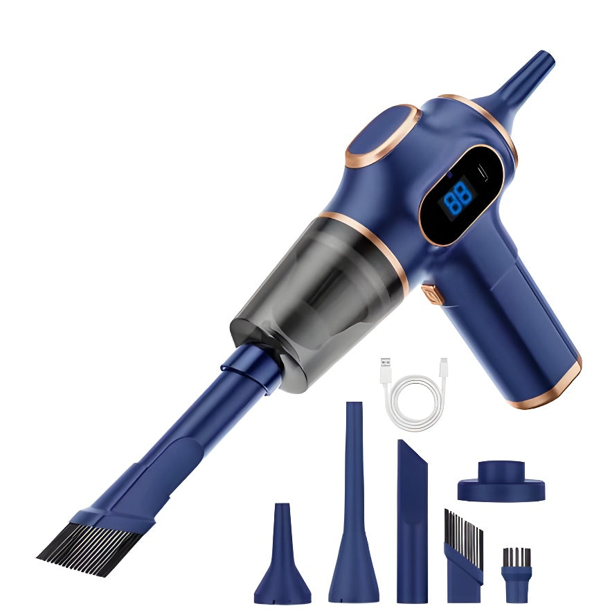 Aspirador Vielo azul con el kit completo de 7 boquillas y el cable USB-C
